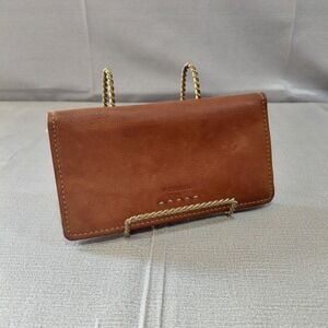 Vtg Fossil Bifold Checkbook Wallet Genuine Leather Cognac Bifold Slimline